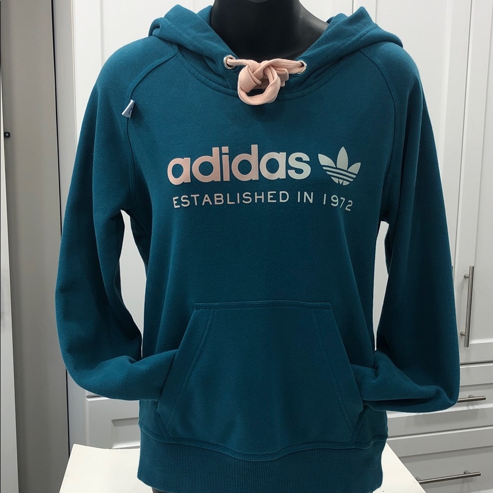 Adidas Women’s Pullover Hoodie - Teal w/ Pink/Lt Blue Logo - Size Small